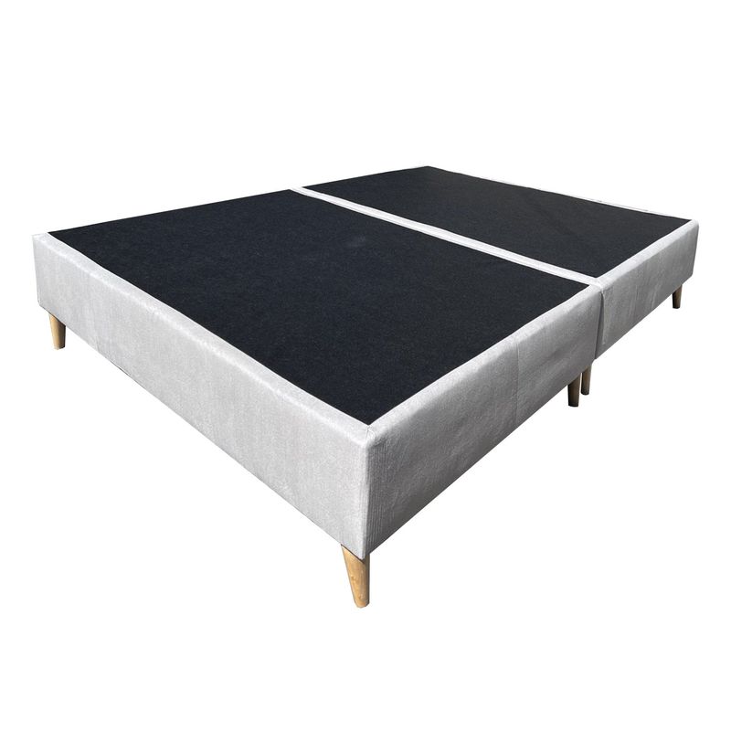 DORMIPUFF - Base Cama Sencilla Gris Lino Pata Madera Dormipuff