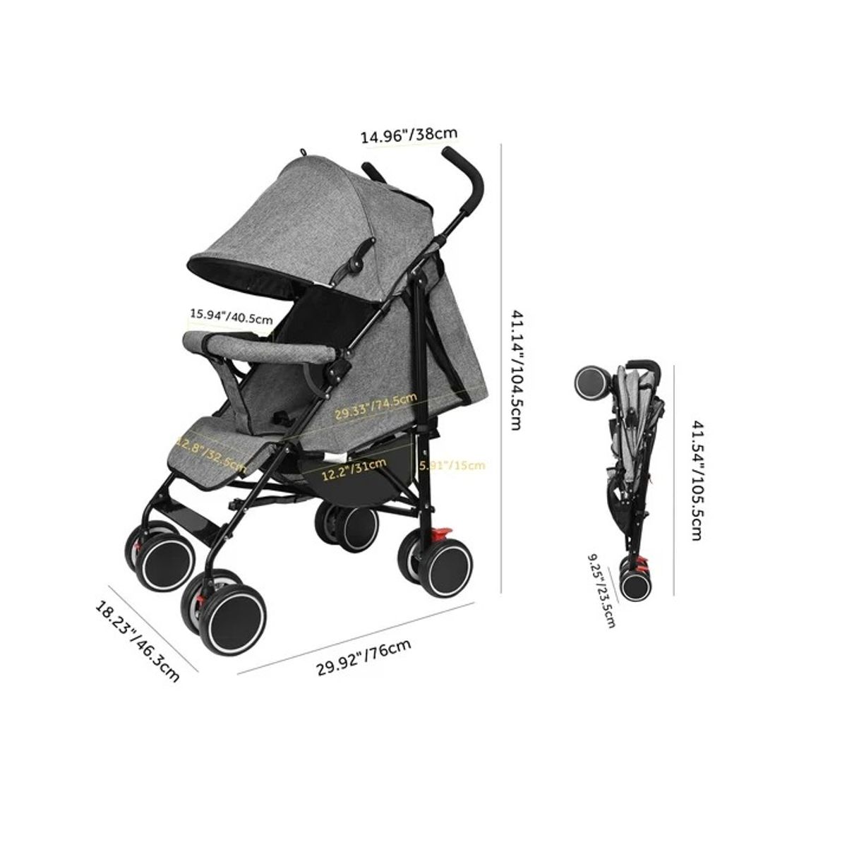 KIDSHOP - Coche Paseador Bebé Liviano Paraguas Multiposicion Gris 8030