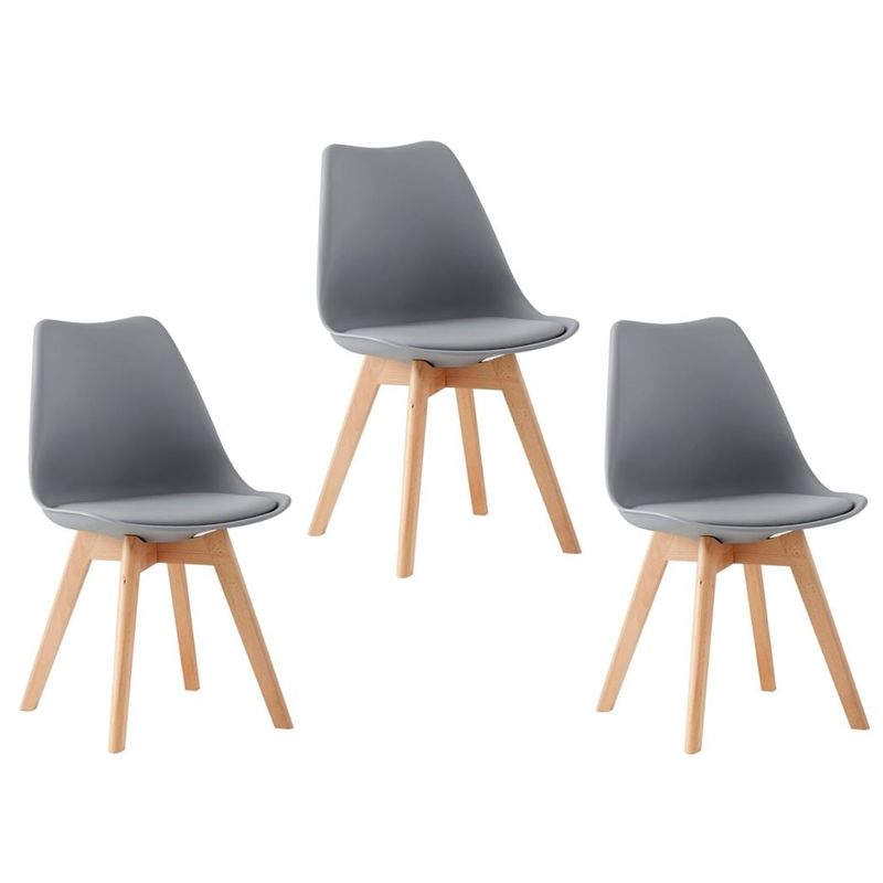 MOBLIHOUSE - Set X3 Silla De Comedor Eames Asiento De Piel Sintética Pata En Madera