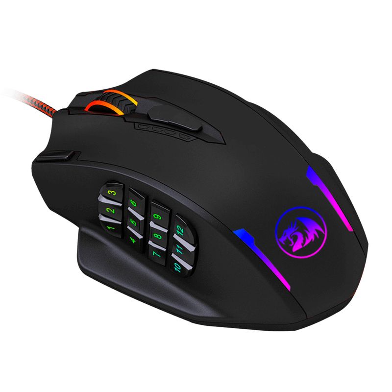 REDRAGON - Mouse Gamer MMO Redragon M908 Impact RGB, 18 Botones, 12400dpi