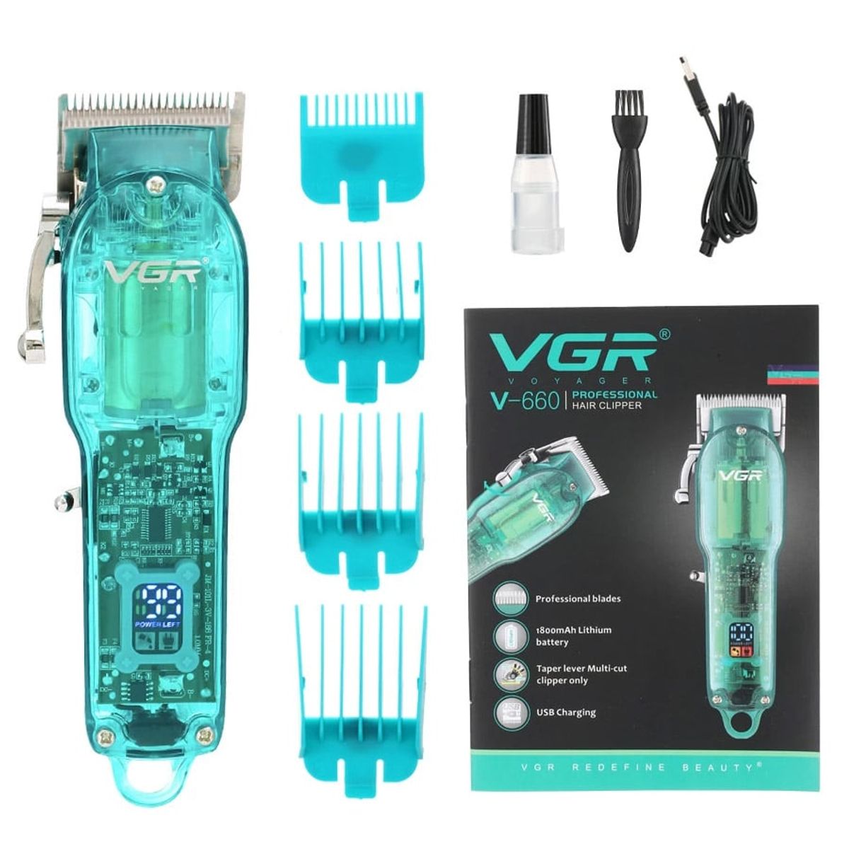 VGR - Maquina Peluquera Vgr V-660 Digital Cuerpo Transparente