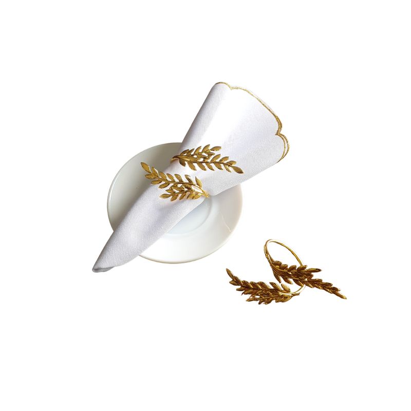 GENERICO - 6 SERVILLETEROS ANILLOS AROS PARA SERVILLETAS HOJA TRIGO DORADO