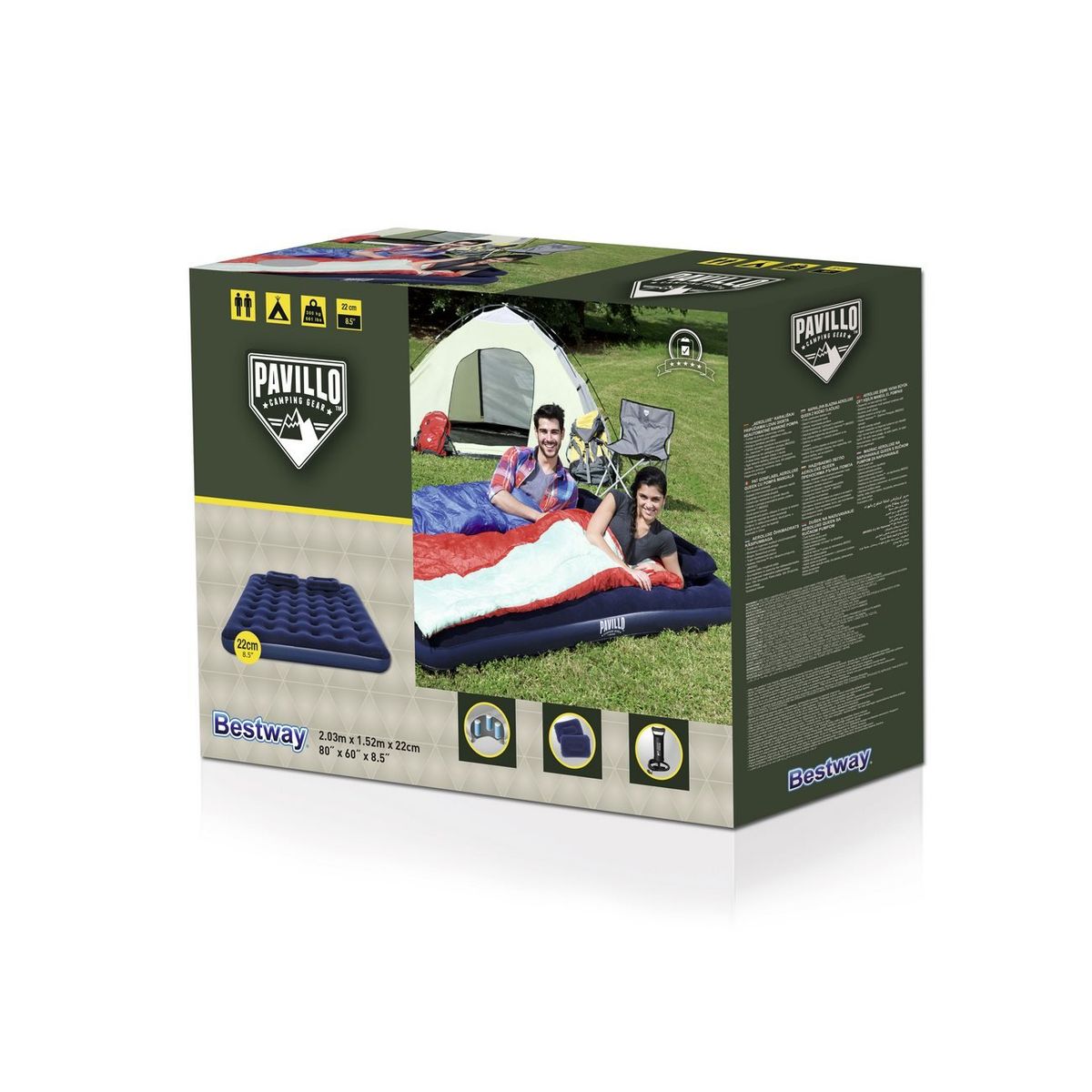 BESTWAY - Colchón Inflable Doble Camping +2 Almohadas+inflador Bestway