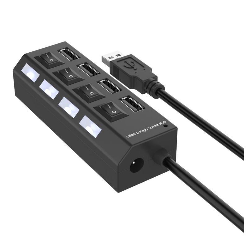 GENERICO - Concentrador 4 Puertos Usb 2.0 Hub Con Interruptores Energia