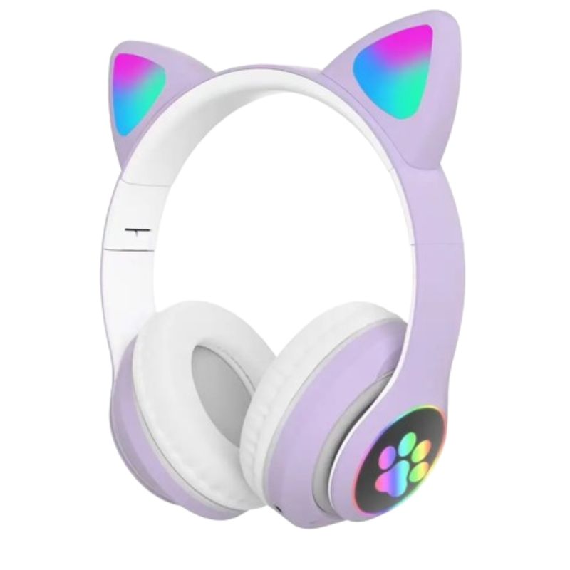 GENERICO - Diadema Inalámbrica Orejas Gato Luces Led Rgb Bluethooth 23m - Morado