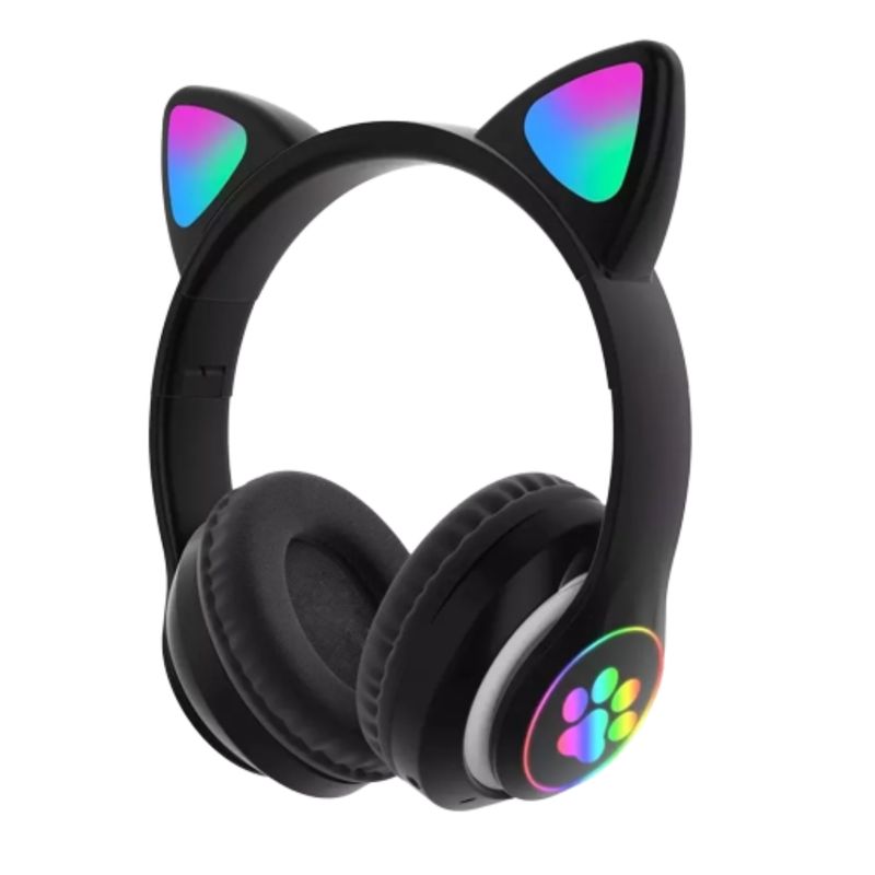 GENERICO - Diadema Inalámbrica Orejas Gato Luces Led Rgb Bluethooth 23m - Negro