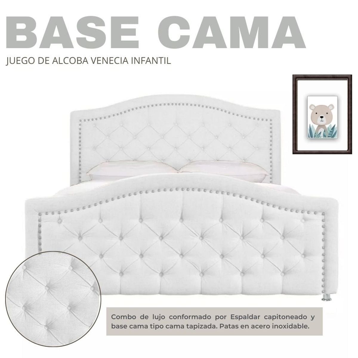EKONOMODO COLOMBIA - Juego De Alcoba 140 Venecia Blanco Espaldar + Base Cama + Colchon