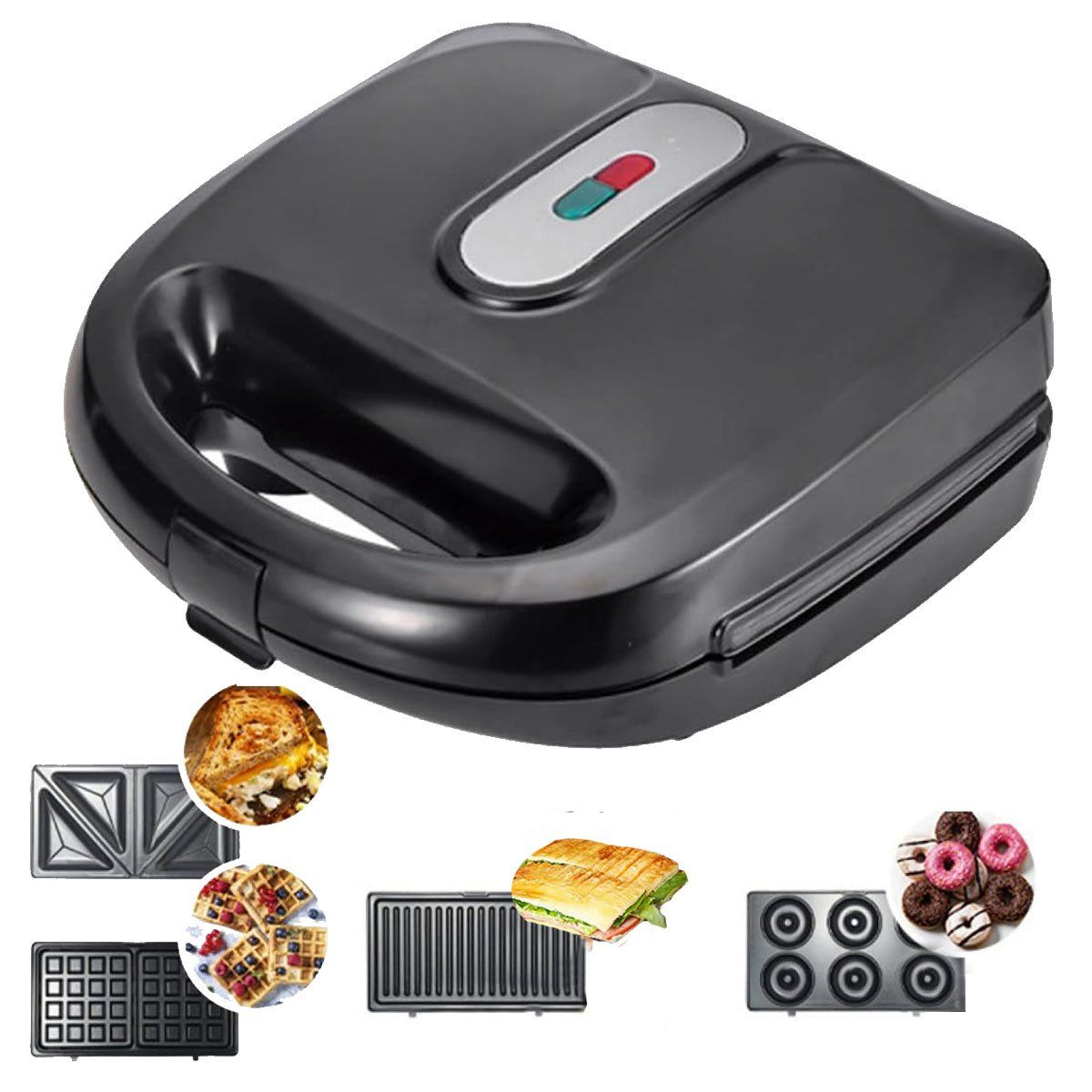 GENERICO - Sandwichera Electrica Multifunción 4 En 1 Panini Donas Wafle