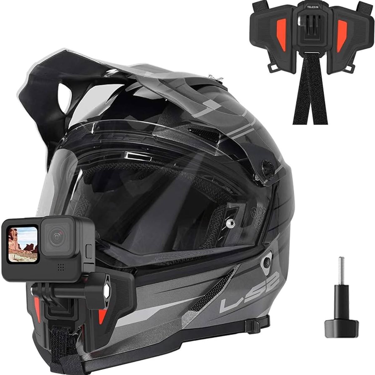 GENERICO - Soporte frontal de Casco para cámaras Insta360 y Gopro Naranja Gris