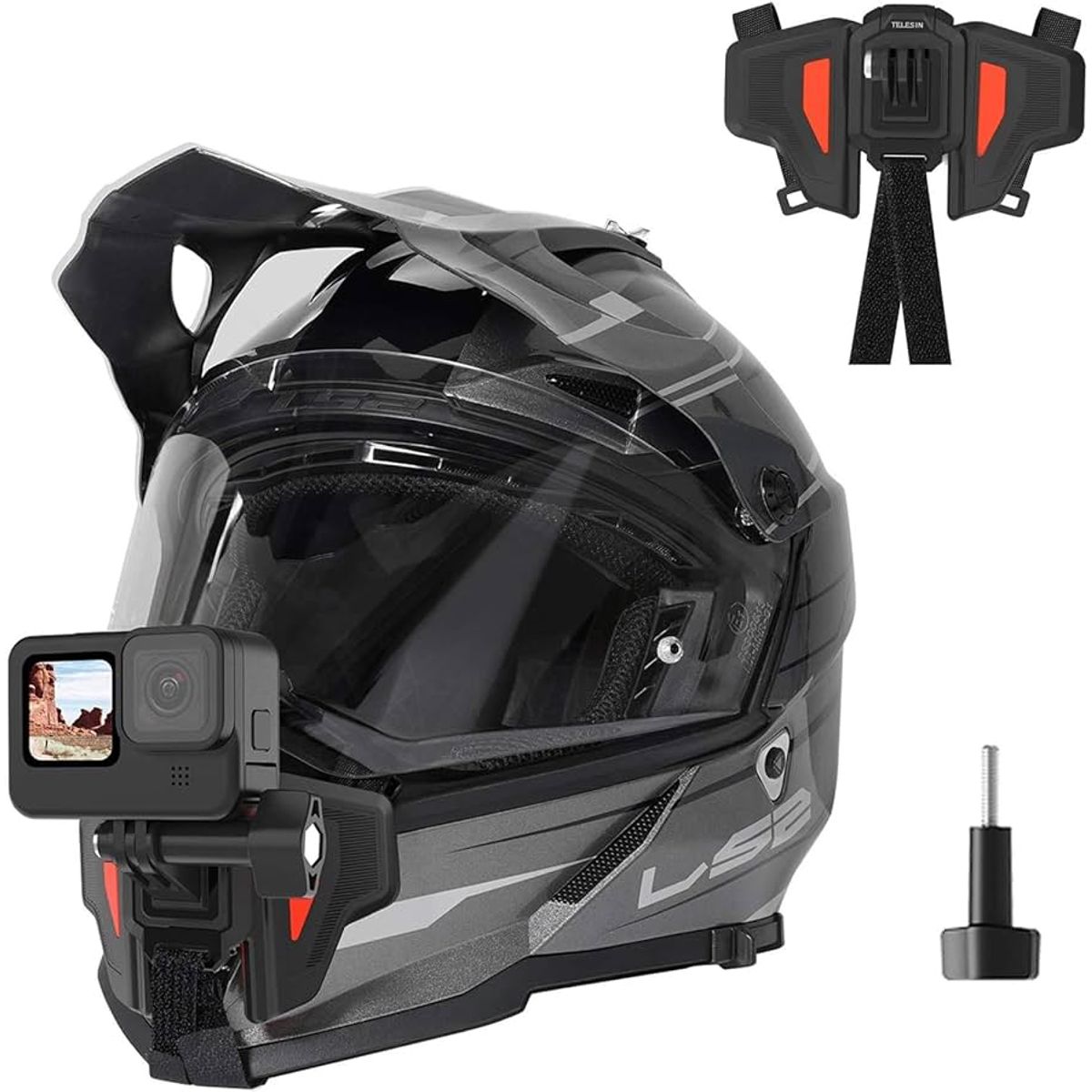 GENERICO - Soporte frontal de Casco para cámaras Insta360 y Gopro Naranja Gris