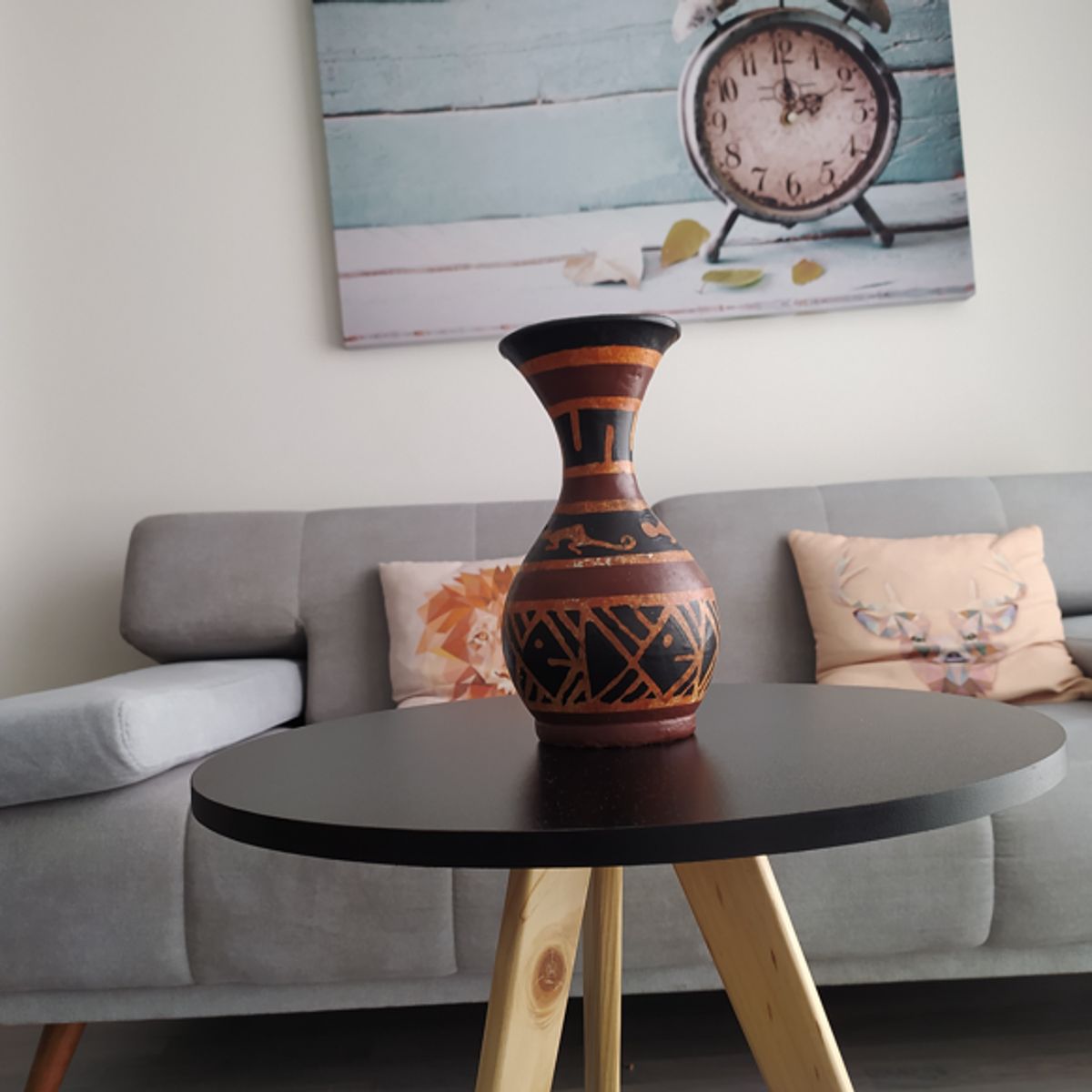 GENERICO - Mesa Auxiliar Centro Circular Mediano NEGRO Estilo Nórdico 40x45 cm