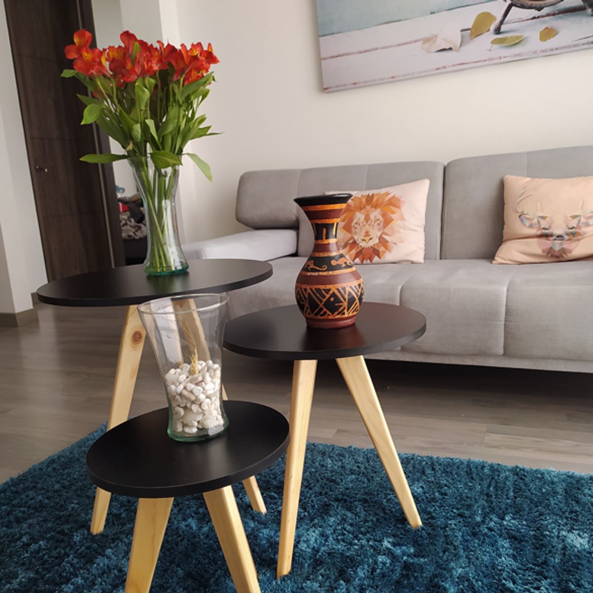 GENERICO - Mesa Auxiliar Centro set x 3 Circular NEGRO Estilo Nórdico