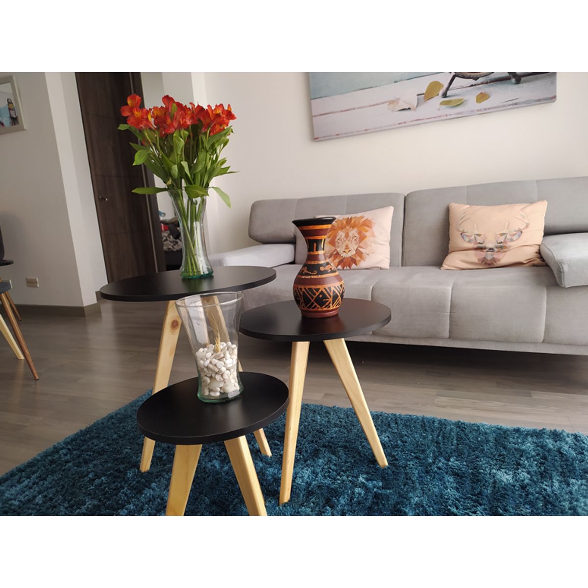 GENERICO - Mesa Auxiliar Centro set x 3 Circular NEGRO Estilo Nórdico