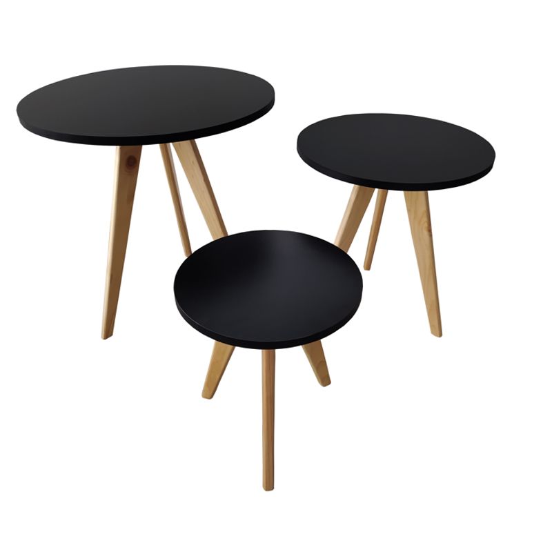GENERICO - Mesa Auxiliar Centro set x 3 Circular NEGRO Estilo Nórdico