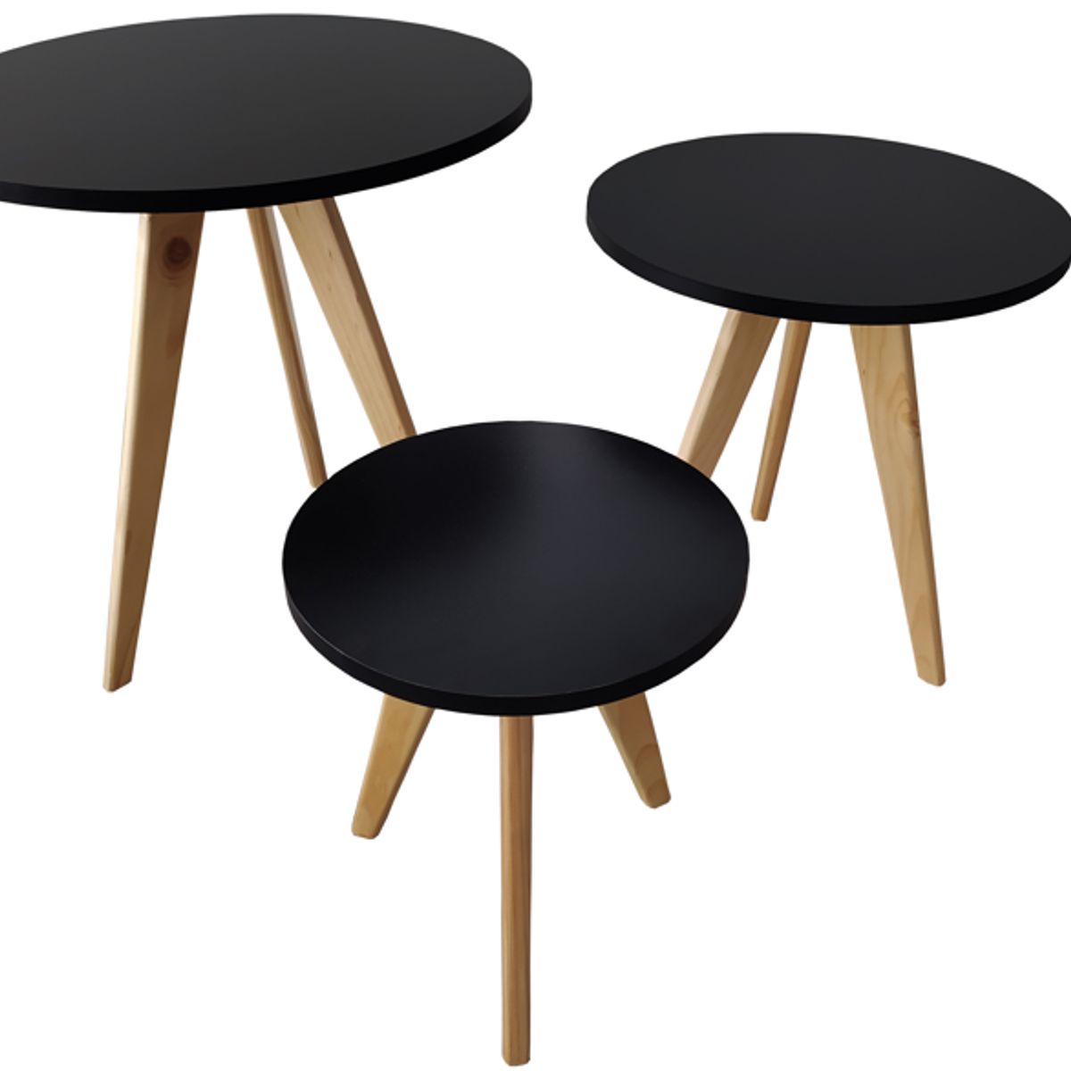 GENERICO - Mesa Auxiliar Centro set x 3 Circular NEGRO Estilo Nórdico