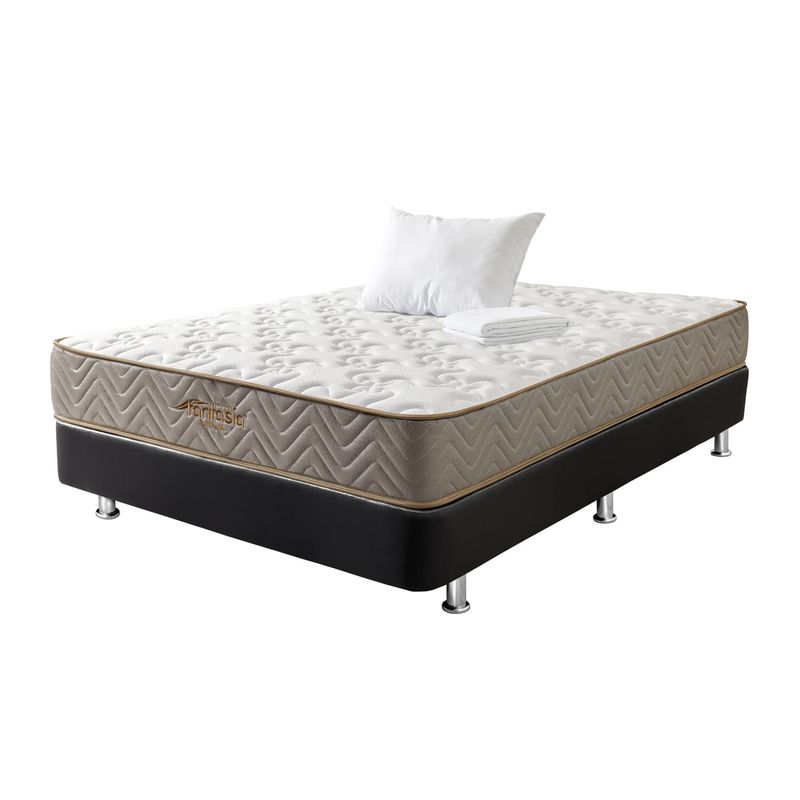 COLCHONES FANTASIA - Combo Litium Semidoble+basecama Tc Negro+1almohada+protector