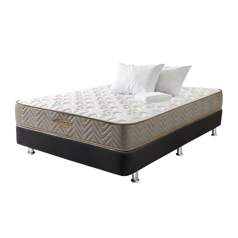 COLCHONES FANTASIA - Combo Colchón Litium Doble +base Cama Tc Negro+2almohadas+protector