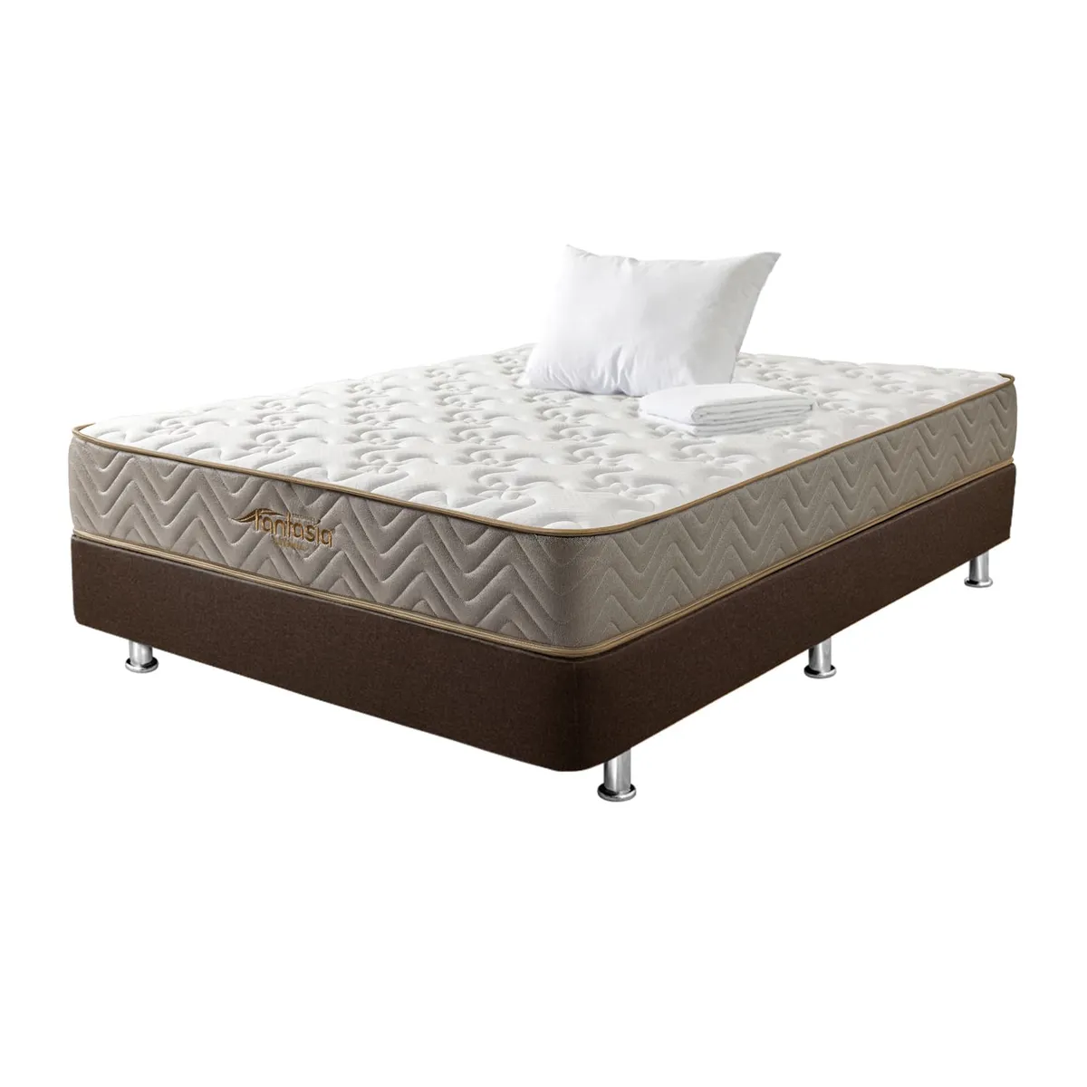 COLCHONES FANTASIA - Combo Semidoble Litium +base Cama Café +1 Almohada+protector