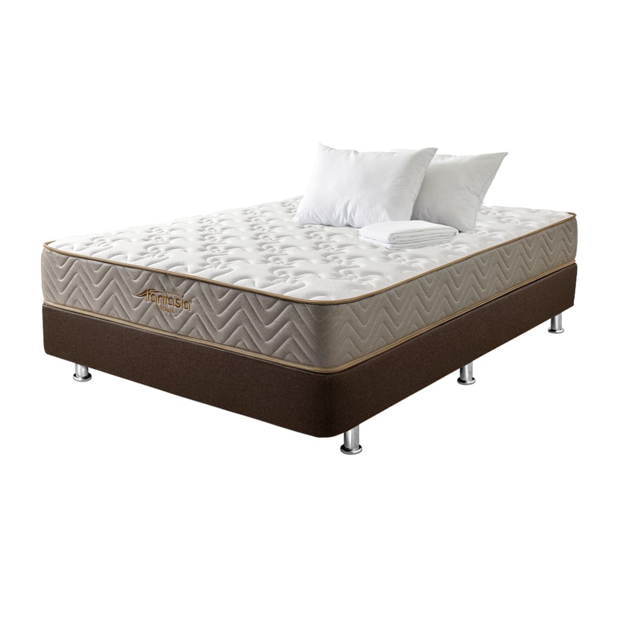 COLCHONES FANTASIA - Combo Doble Litium +base Cama Café +2almohadas+protector