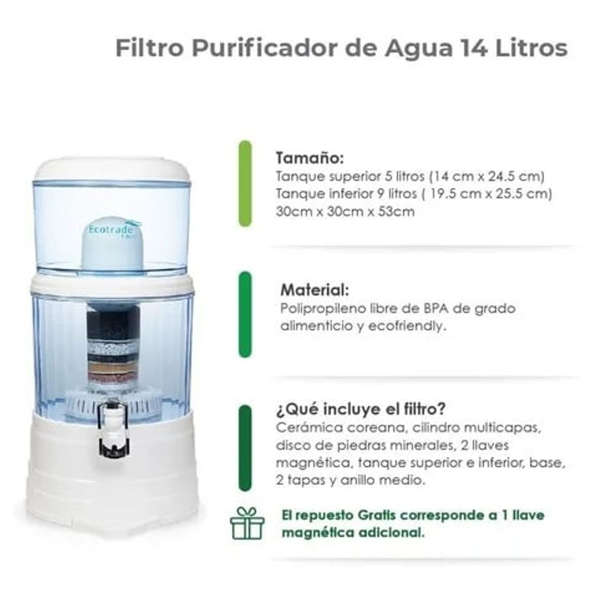 ECOTRADE FILTERS - Filtro Purificador de Agua 14 Litros Ecotrade Filters.---