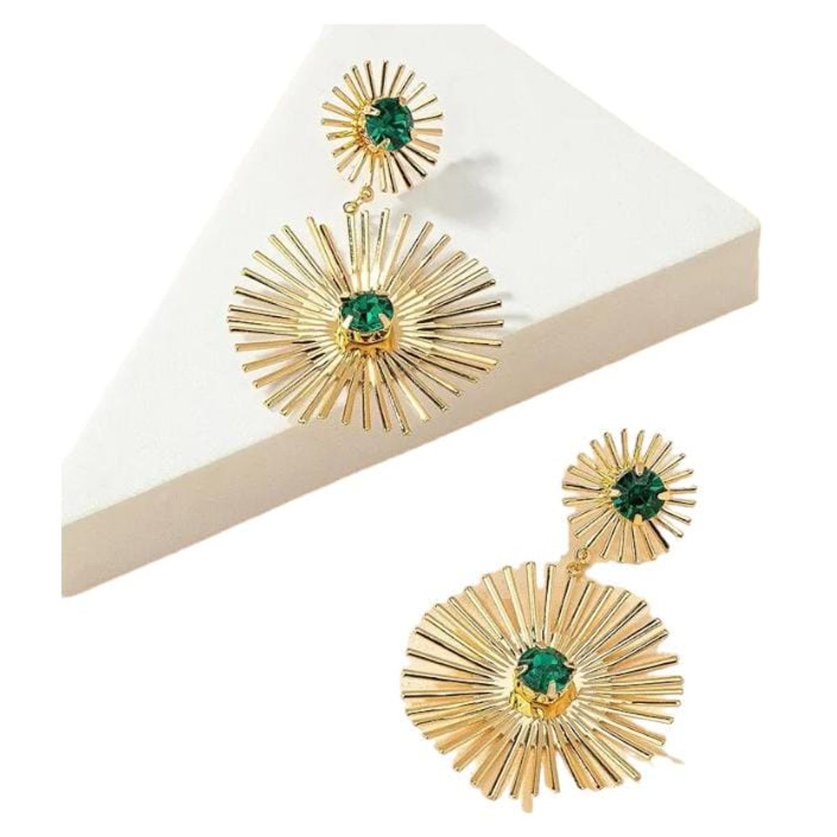 VANIDADES COLLECTIONS - Aretes Piedras Verdes Maxiaretes Para Mujer Dorado_.