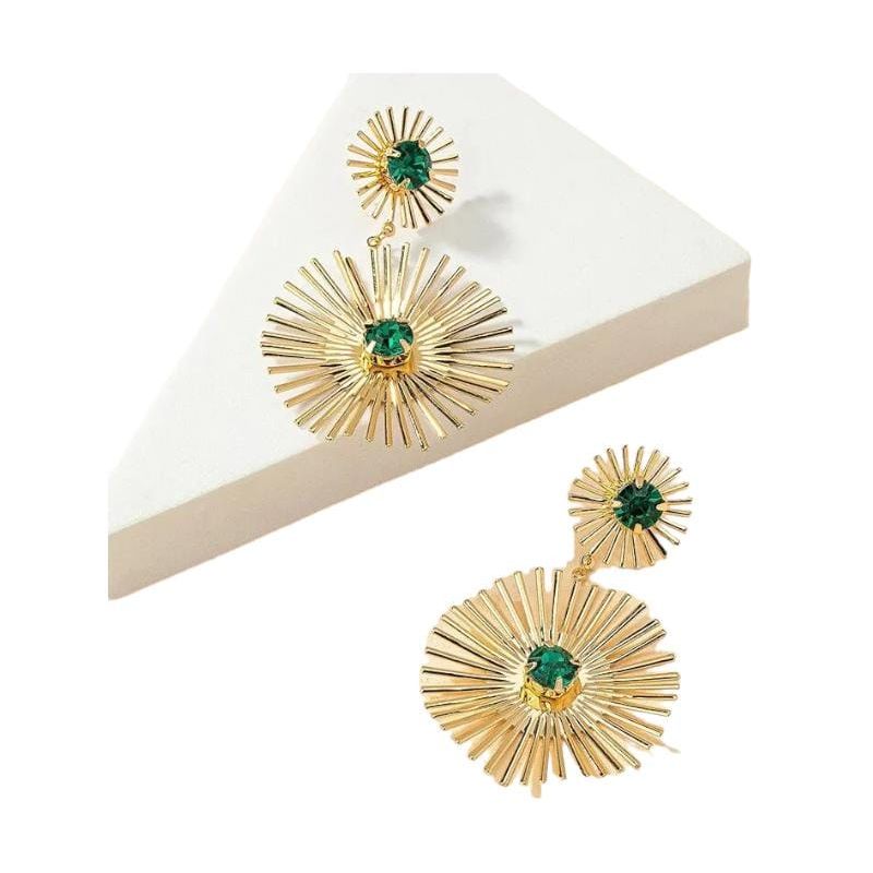 VANIDADES COLLECTIONS - Aretes Piedras Verdes Maxiaretes Para Mujer Dorado_.