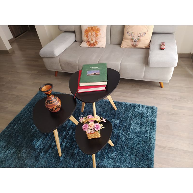 GENERICO - Mesa Auxiliar Centro set x 3 Tipo Huevo NEGRO Estilo Nórdico