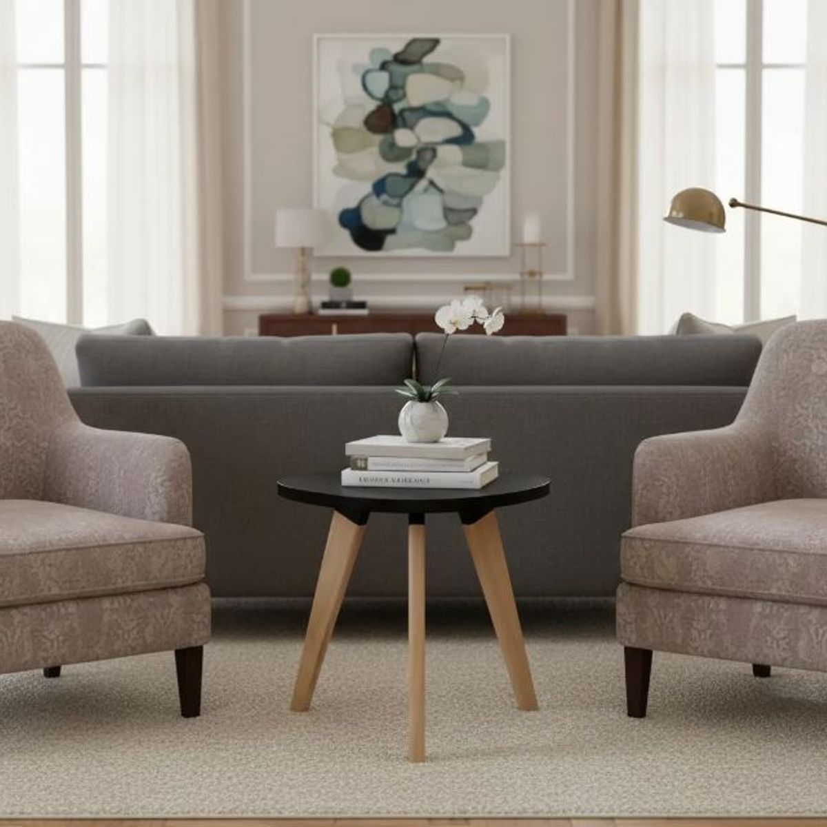 GENERICO - Mesa Auxiliar Centro Triangular Huevo Pequeña NEGRO 30x35 cm