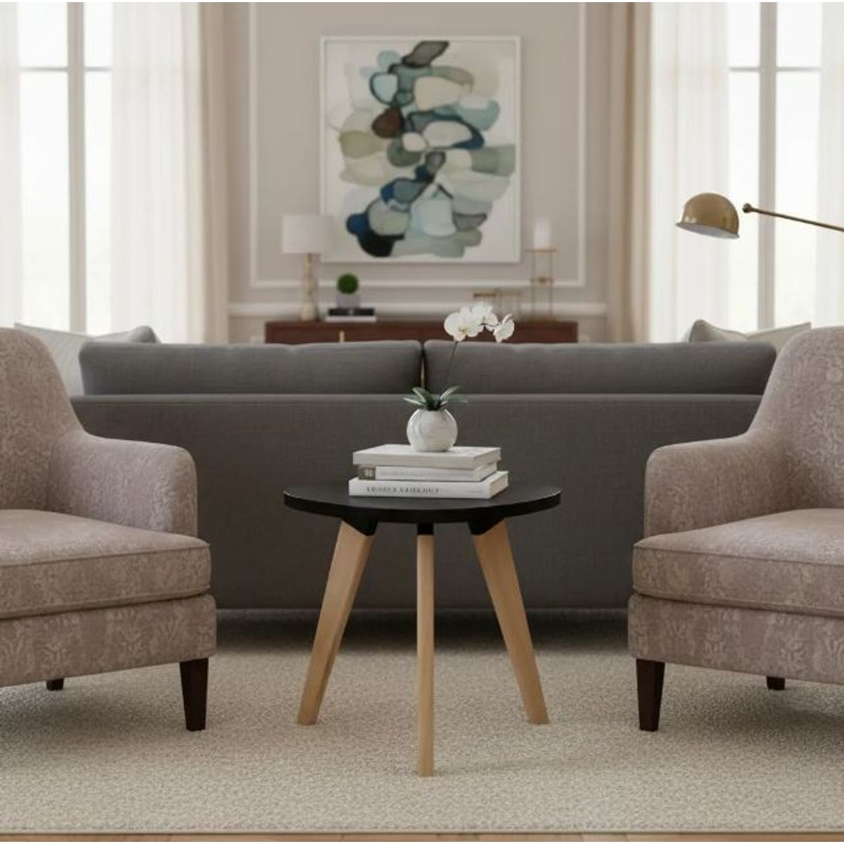 GENERICO - Mesa Auxiliar Centro Triangular Huevo Pequeña NEGRO 30x35 cm