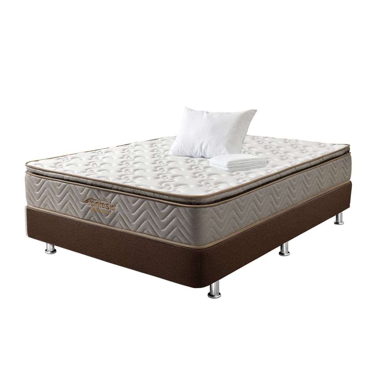 COLCHONES FANTASIA - Combo Sencillo Litium Pillow+base Cama Cafe+1 Almohada+prote