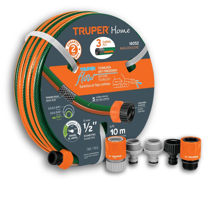 TRUPER - Manguera 10 M Reforzada Truper + Acople Click Hidrolavadora