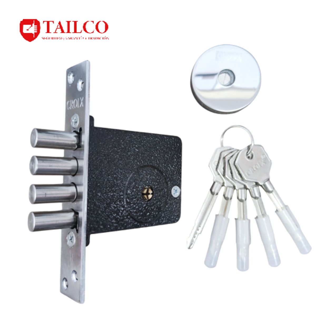 GENERICO - Cerradura Chapa Auxiliar Croix Tk201 E. Llave Cruz 4 Pasadores
