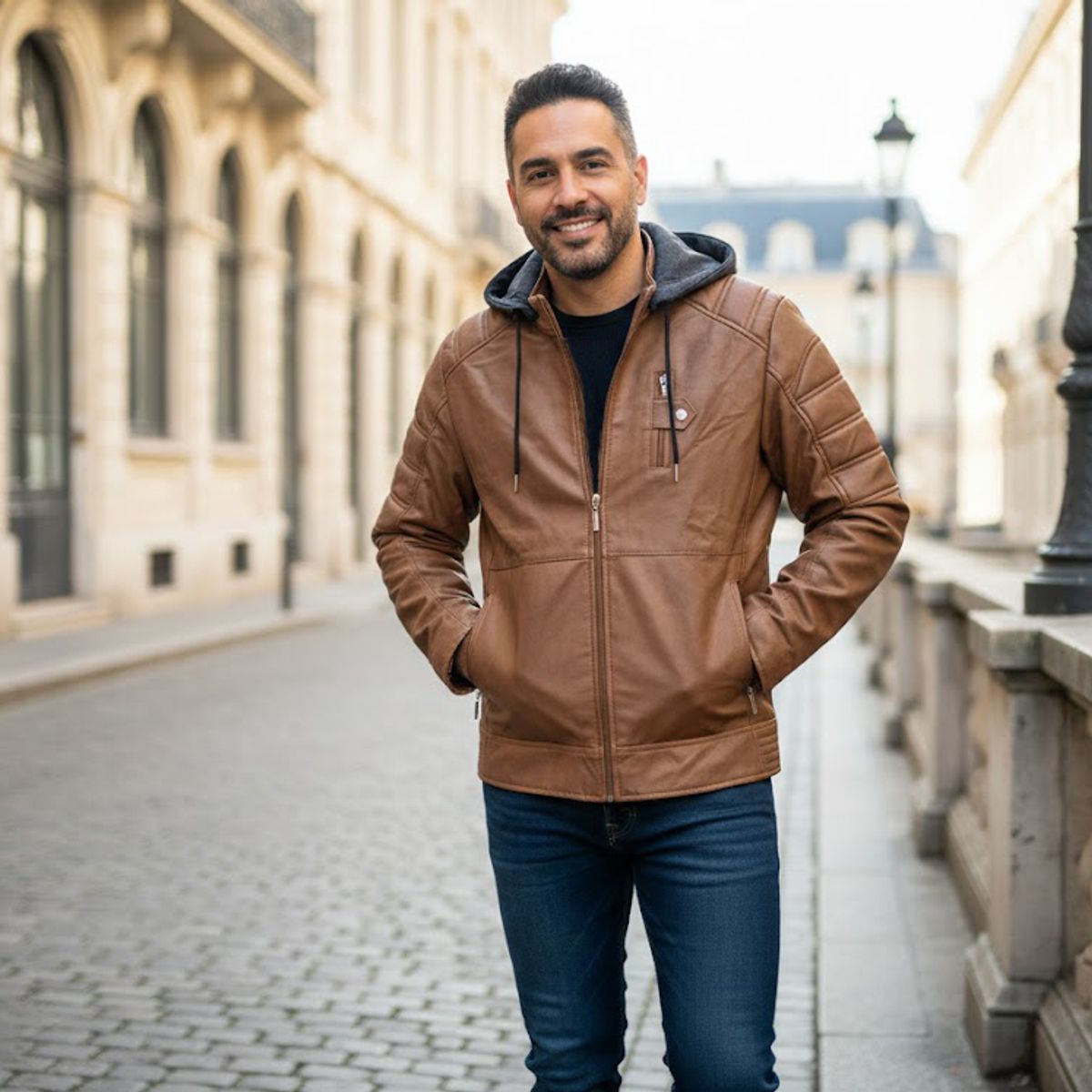 THE CLOTHING COMPANY - Chaqueta Hombre Cuero Sintético Smooth-Negro