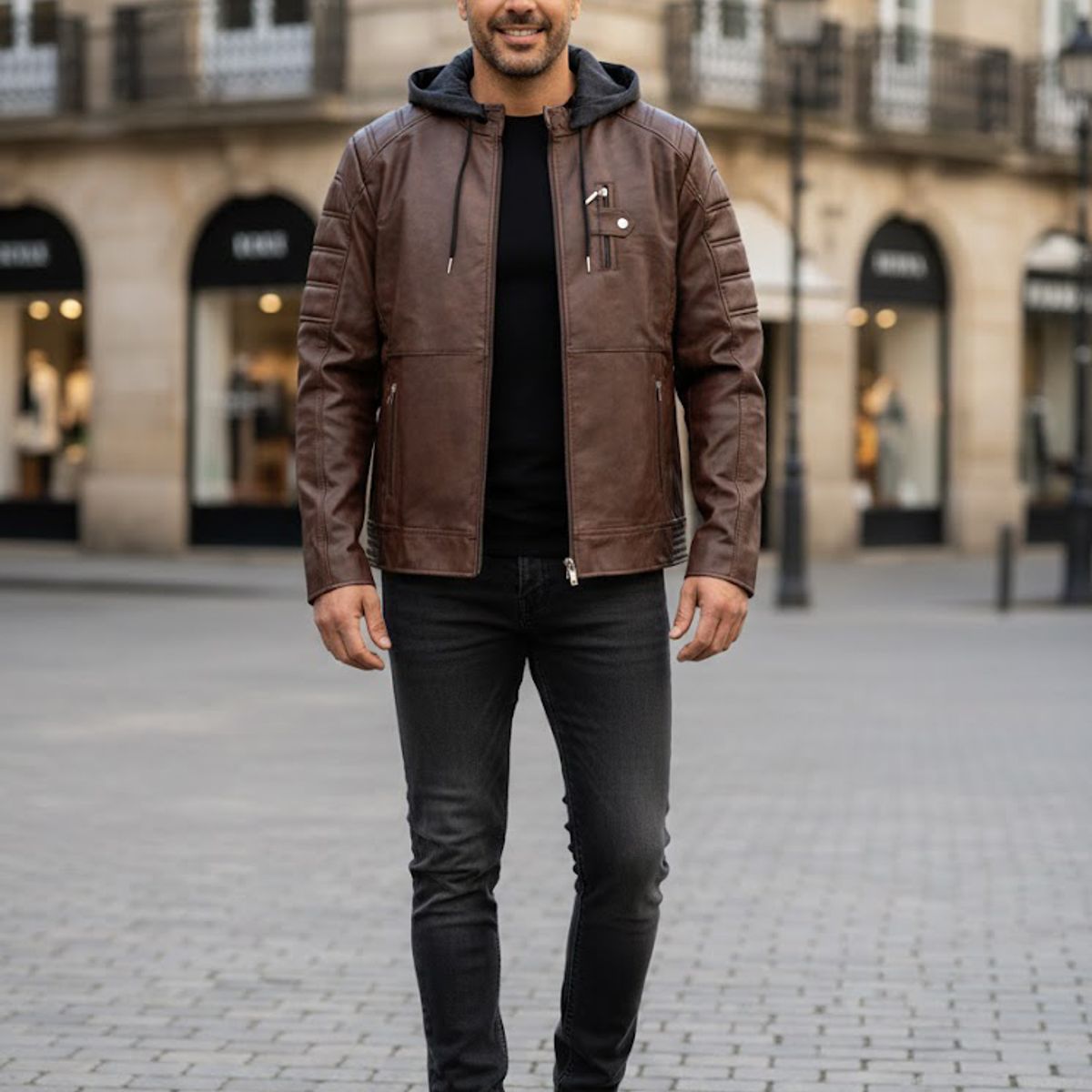 THE CLOTHING COMPANY - Chaqueta Hombre Cuero Sintético Smooth-Negro