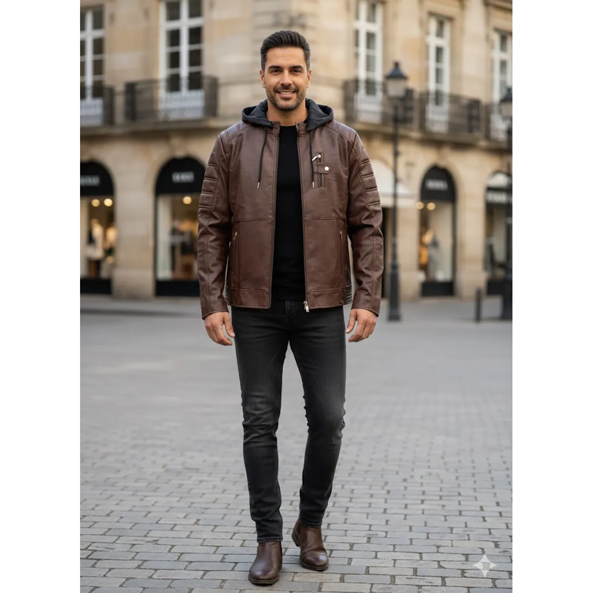 THE CLOTHING COMPANY - Chaqueta Hombre Cuero Sintético Smooth-Negro