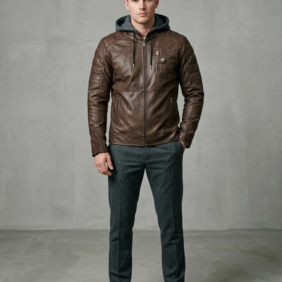 THE CLOTHING COMPANY - Chaqueta Hombre Cuero Sintético Smooth-Negro