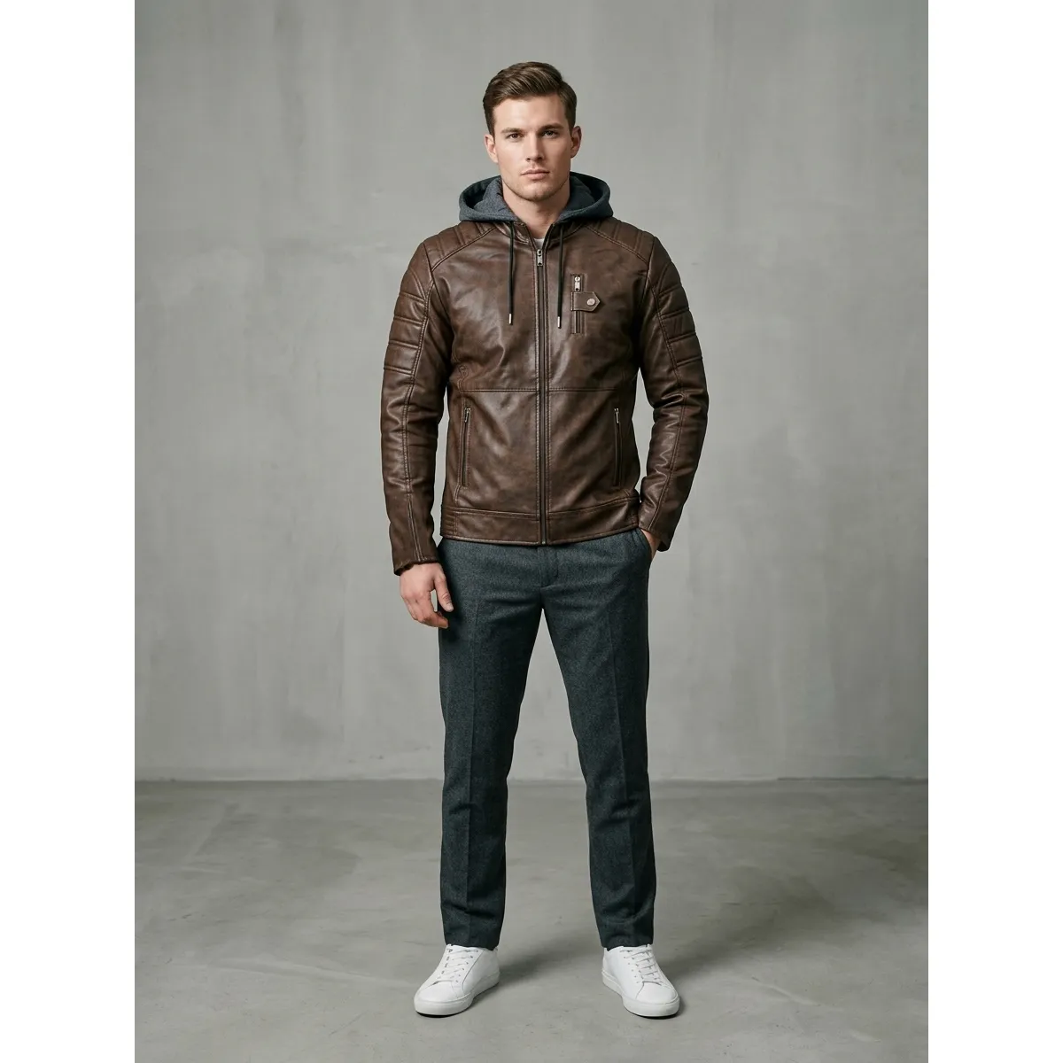 THE CLOTHING COMPANY - Chaqueta Hombre Cuero Sintético Smooth-Negro