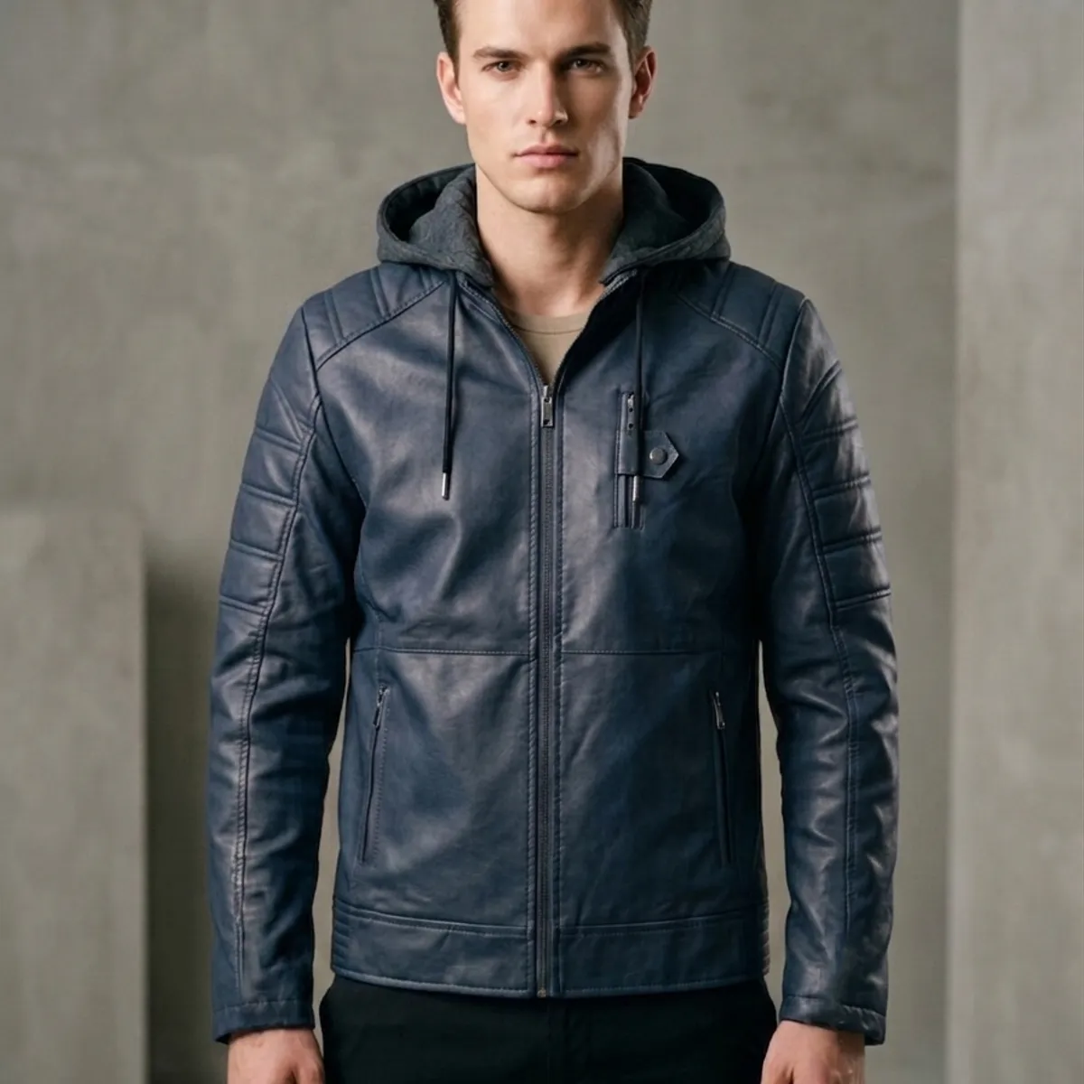 THE CLOTHING COMPANY - Chaqueta Hombre Cuero Sintético Smooth-Negro