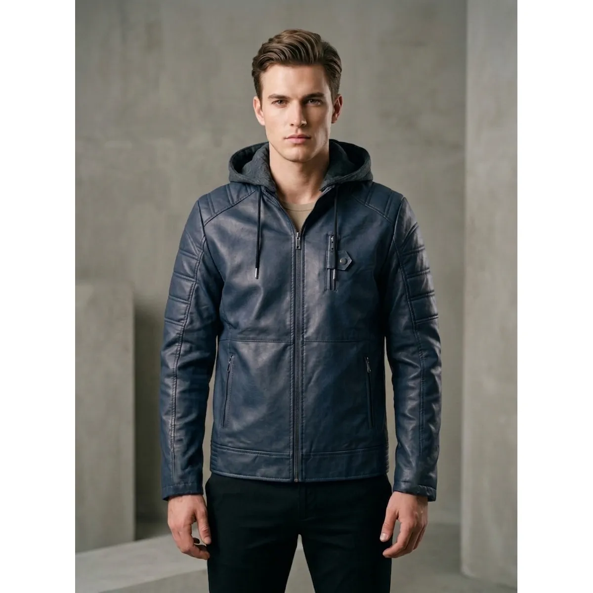 THE CLOTHING COMPANY - Chaqueta Hombre Cuero Sintético Smooth-Negro