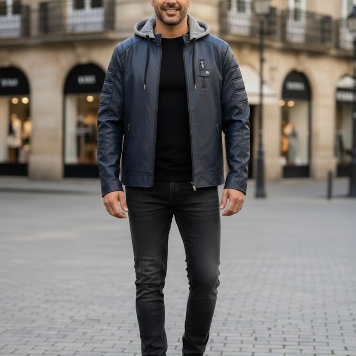 THE CLOTHING COMPANY - Chaqueta Hombre Cuero Sintético Smooth-Negro
