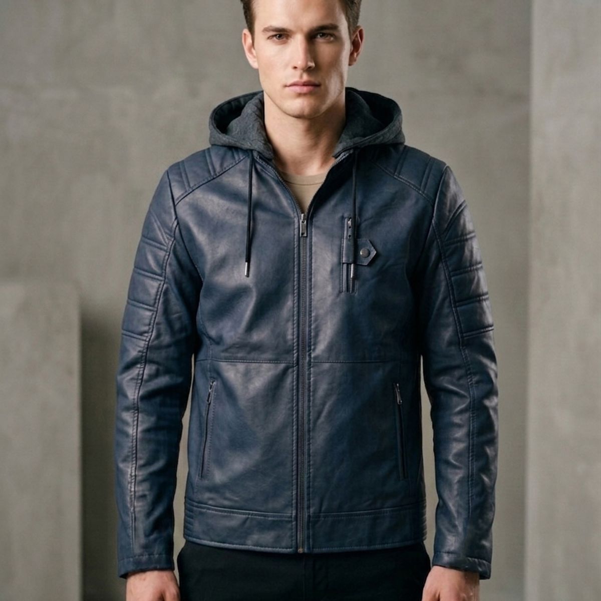 THE CLOTHING COMPANY - Chaqueta Hombre Cuero Sintético Smooth-Negro