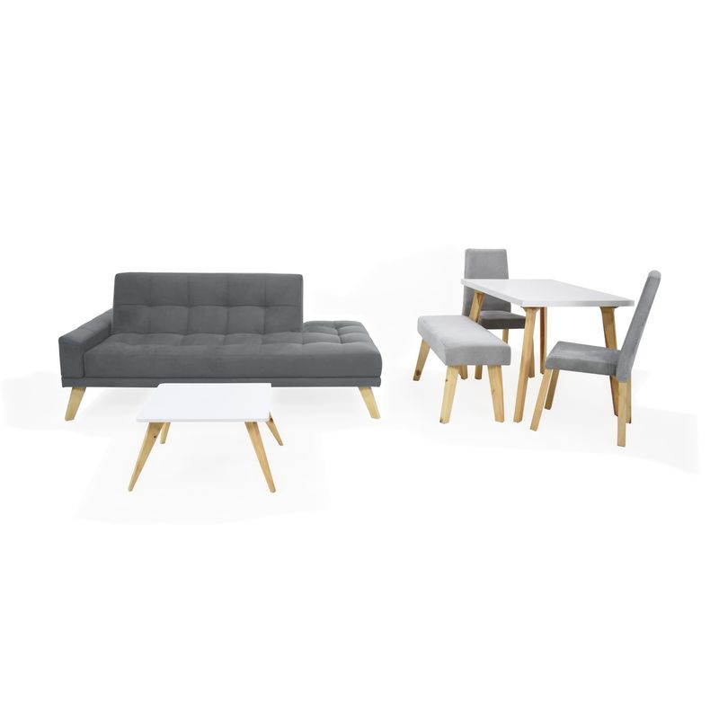 VENECIA - Combo Sala Brunet y Comedor 4P Lugo Matiz Gris Plata