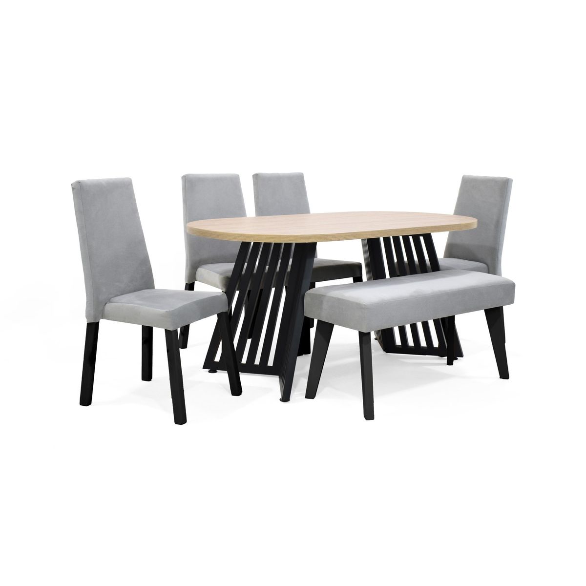 VENECIA - Set Comedor 6P Wisconsin Sillas Galicia y Butaco Plata