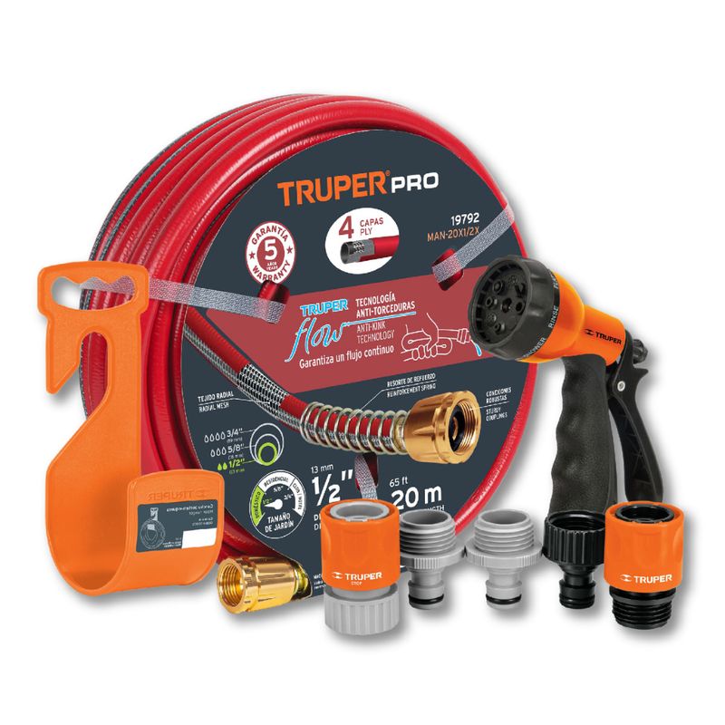 TRUPER - Manguera 20m 4capas+gancho+acoples Click+pistola Plástica 8f