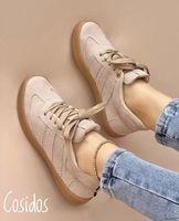 Tenis Casual Dos Líneas Oxford Mujer Dama Madre Zapatos-Beige