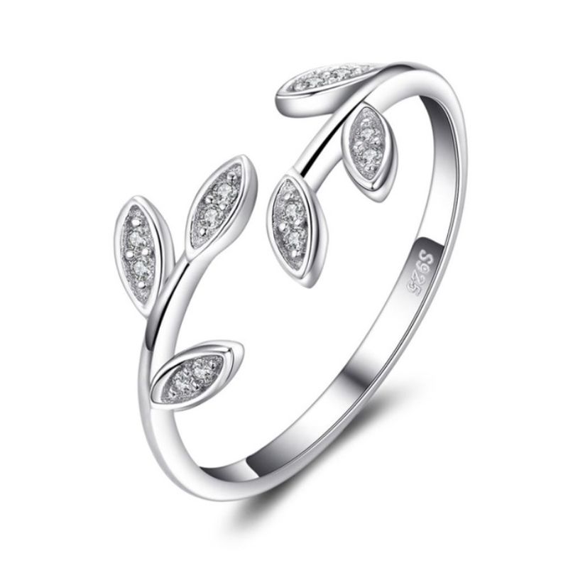 ALHAJAS - Anillo Ajustable Para Mujer Hoja Olivo Fabricado En Plata 925