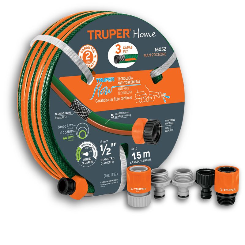 TRUPER - Manguera 15 M Reforzada Truper + Acople Click Hidrolavadora