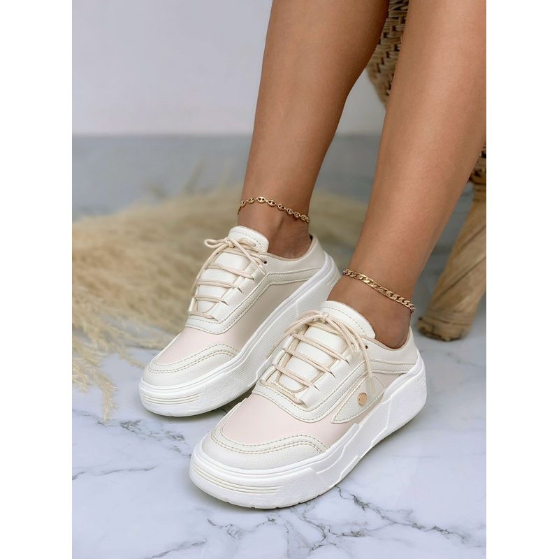GENERICO - Tenis Casual Dos Líneas Oxford Mujer Dama Madre Zapatos-Beige