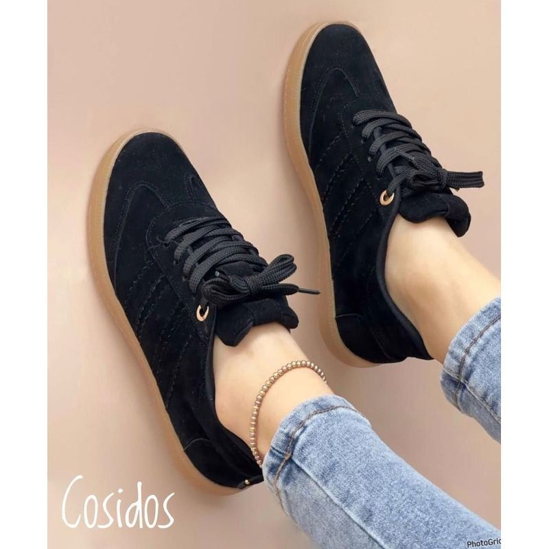 GENERICO - Tenis Oxford Casual Dos Líneas Mujer Dama Madre Zapatos-Negro
