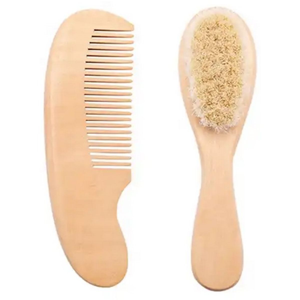 GENERICO - Cepillo de Lana Natural y Peine Cabello Madera para Bebé